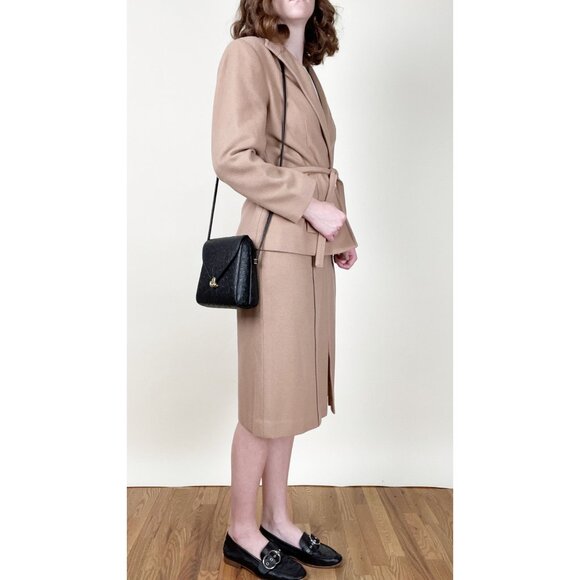 Vintage Camel Hair Wool Matching Midi Skirt Suit Set Preppy Belted Co-ord Formal - Picture 3 of 8